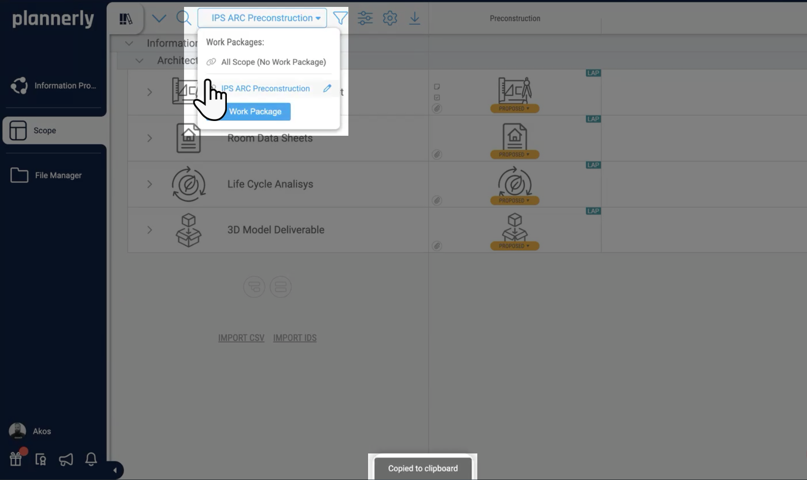 Plannerly Scope: sharing a work package link, with the team's comments in the activity log